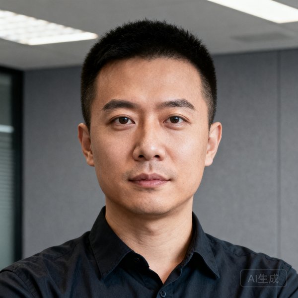 小艾电竞创始人兼CEO林远舟的商务肖像照，他穿着深色衬衫，背景是简约的灰色办公室墙面，眼神坚定